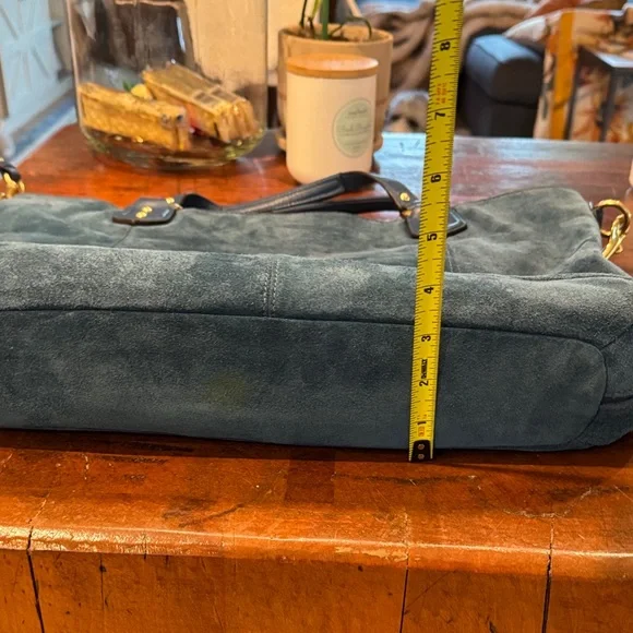 Coach Dark Teal Suede Shoulder Bag with Gold Hardware - Picture 11 of 16